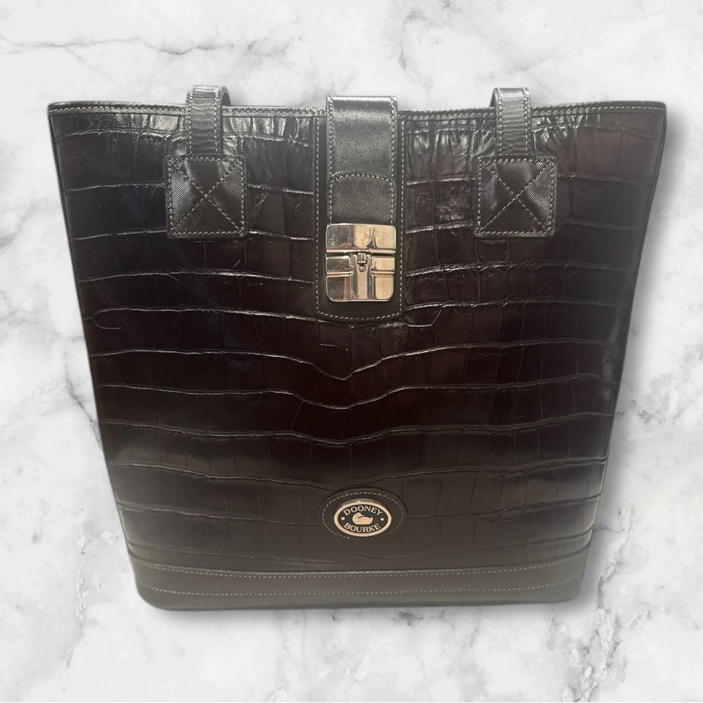 Dooney & Bourke Dark Brown Crocodile Embossed Tote